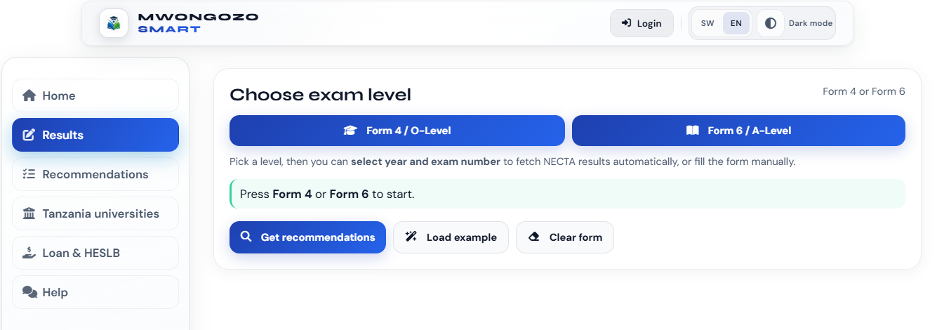 Step 1 – enter exam details